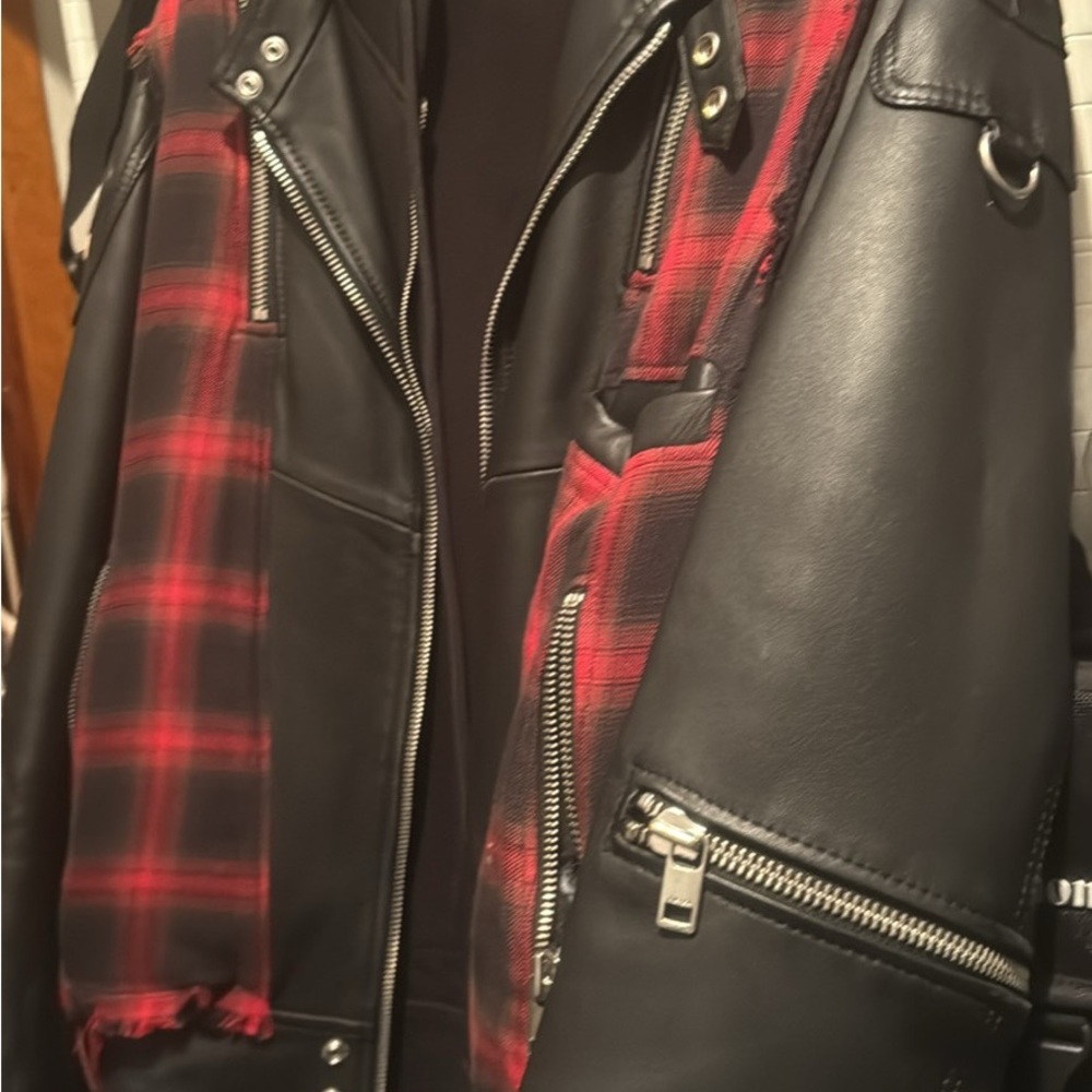 Diesel Black and Red Leather Bomber Jacket